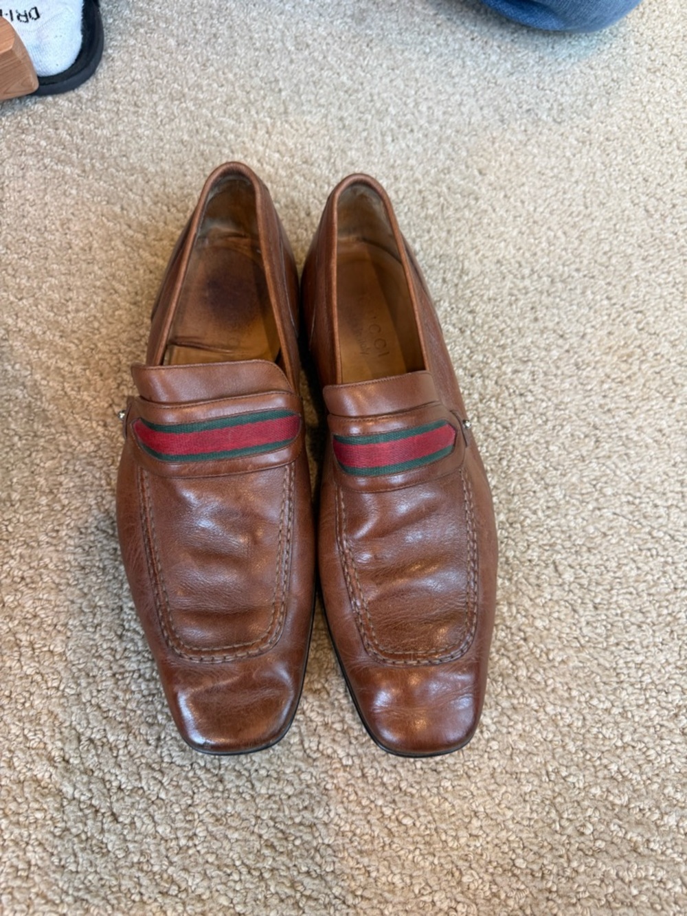 Gucci Men's Tan Brown Leather Slip-On Loafers